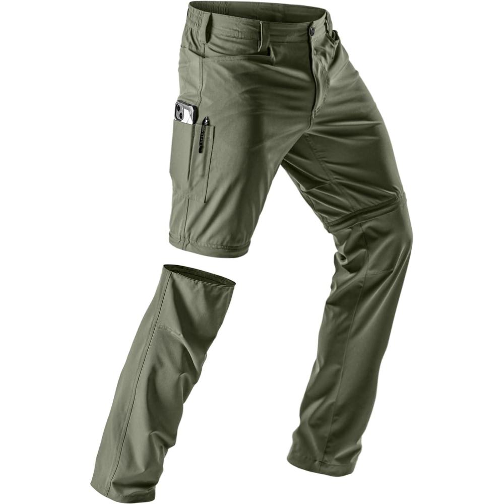 imageCQR Mens Convertible Cargo Tactical Pants Water Resistant Outdoor Hiking Pants Zip Off Lightweight Stretch Work PantsRocky Fuscous Green