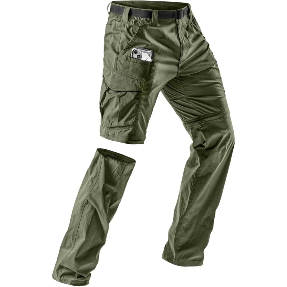 imageCQR Mens Convertible Cargo Tactical Pants Water Resistant Outdoor Hiking Pants Zip Off Lightweight Stretch Work PantsRunyon Cargo WBelt Green Kelp