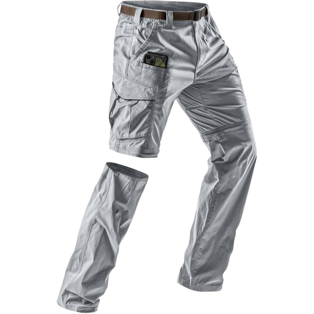 imageCQR Mens Convertible Cargo Tactical Pants Water Resistant Outdoor Hiking Pants Zip Off Lightweight Stretch Work PantsRunyon Cargo WBelt Stone