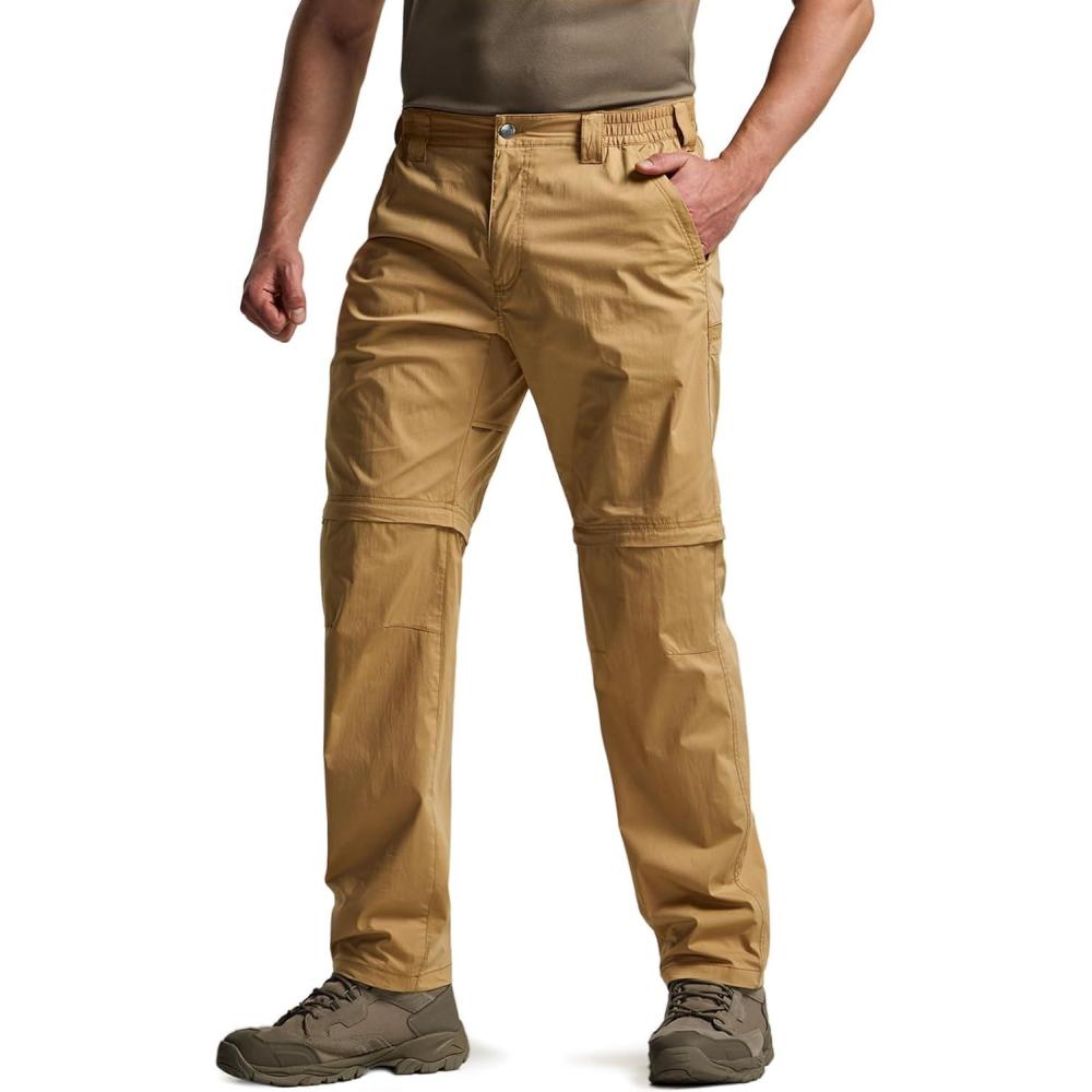 imageCQR Mens Convertible Cargo Tactical Pants Water Resistant Outdoor Hiking Pants Zip Off Lightweight Stretch Work PantsRunyon Cougar