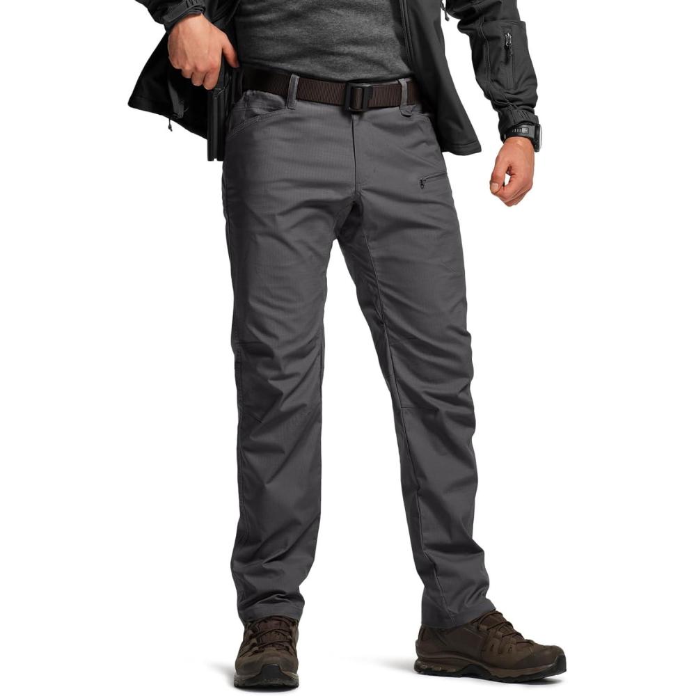 imageCQR Mens Flex Stretch Tactical Pants Water Resistant Ripstop Cargo Pants Lightweight EDC Outdoor Work Hiking PantsSneak Charcoal
