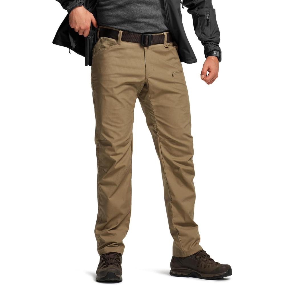 imageCQR Mens Flex Stretch Tactical Pants Water Resistant Ripstop Cargo Pants Lightweight EDC Outdoor Work Hiking PantsSneak Cougar