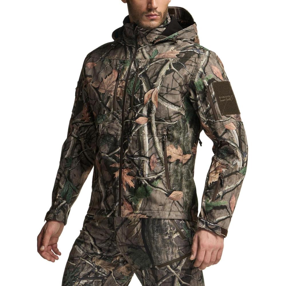 imageCQR Mens Hooded Tactical Softshell Jacket Water Resistant Fleece Lined Hoodie Winter Outdoor Hunting Hiking Rain WindOperator Print Jacket Hunting Camo