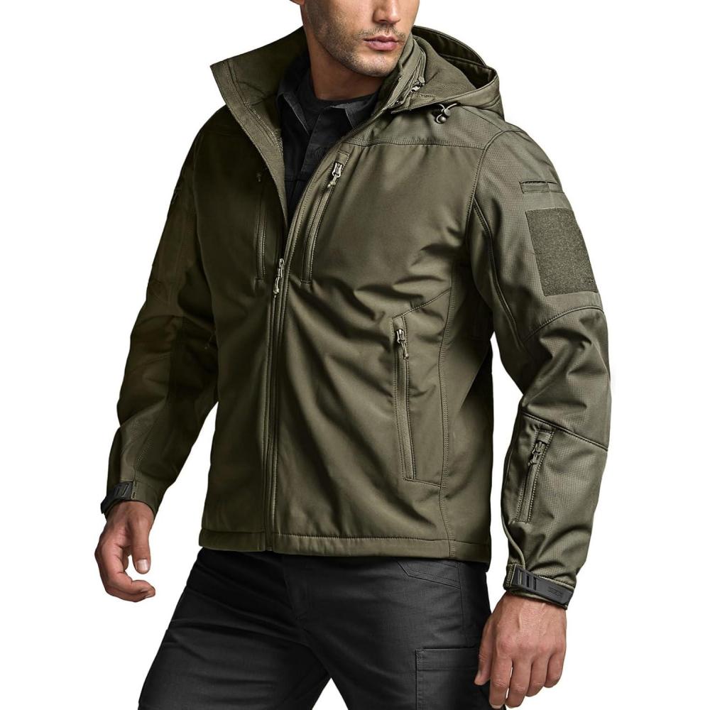 imageCQR Mens Hooded Tactical Softshell Jacket Water Resistant Fleece Lined Hoodie Winter Outdoor Hunting Hiking Rain WindOperator X Pro Soil Green