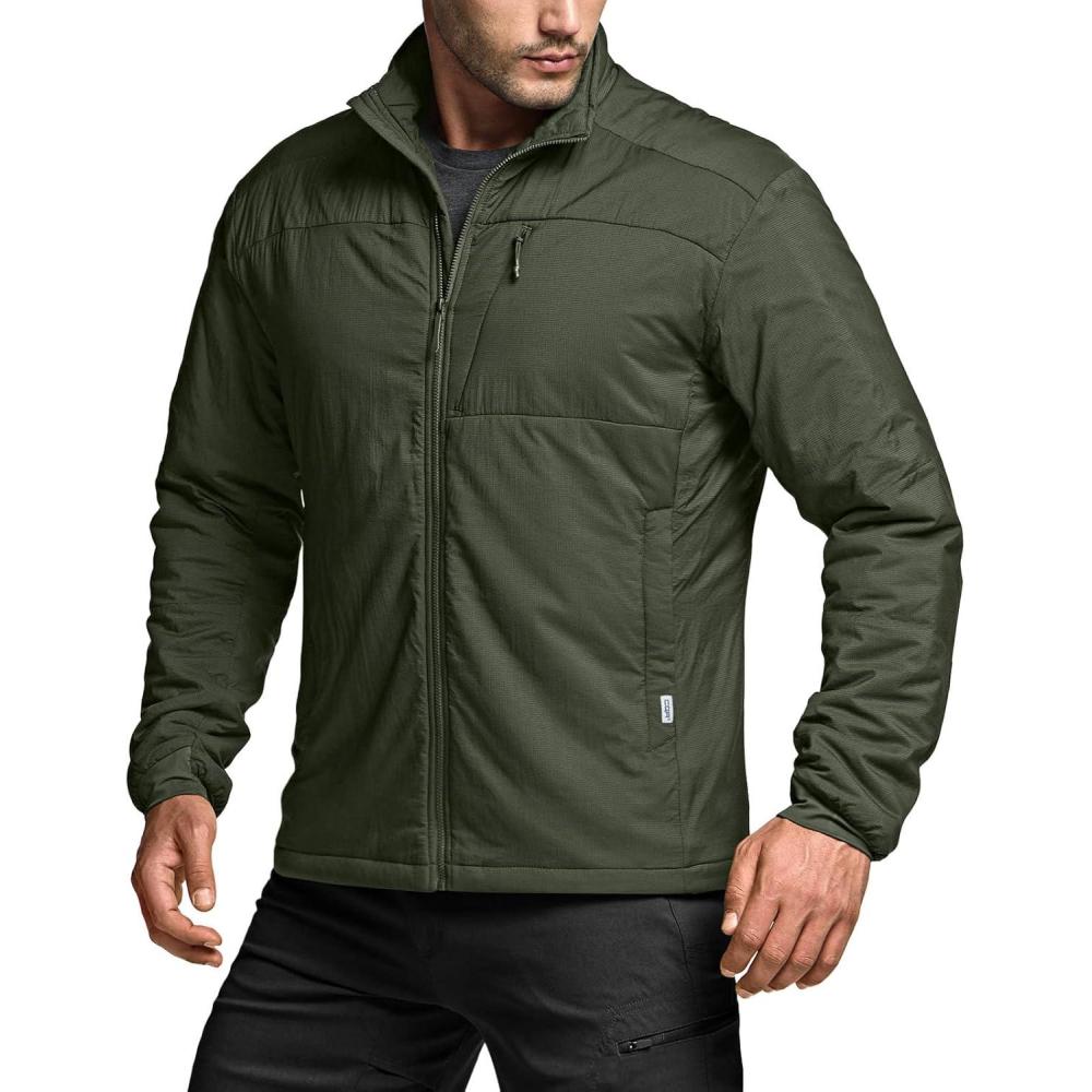 imageCQR Mens Lightweight Insulated Jacket Windproof Packable Water Resistant Warm Active Coat for Hiking Work Outdoor TacticalFrame Army Green