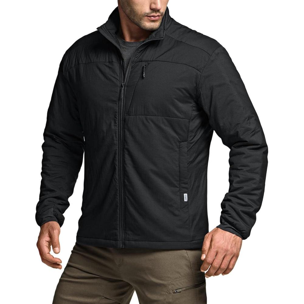 imageCQR Mens Lightweight Insulated Jacket Windproof Packable Water Resistant Warm Active Coat for Hiking Work Outdoor TacticalFrame Black