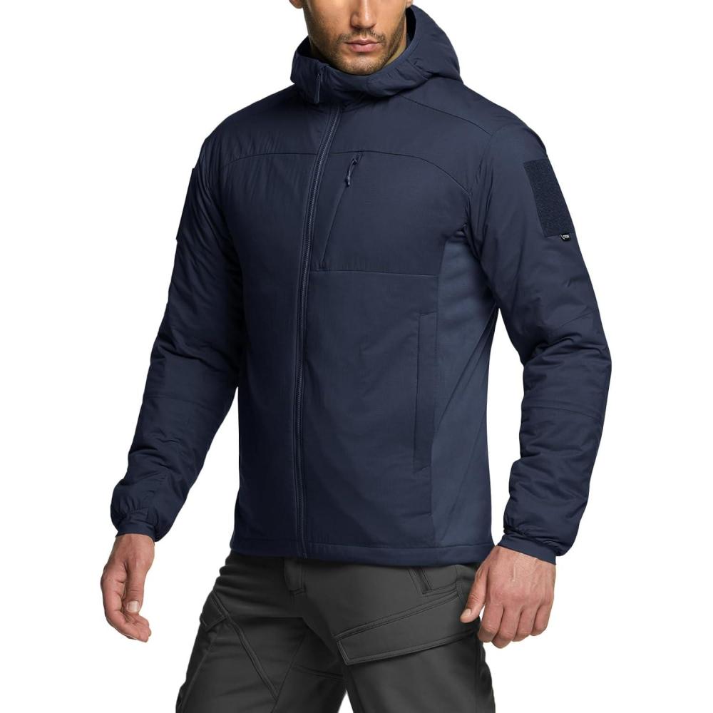 imageCQR Mens Lightweight Insulated Jacket Windproof Packable Water Resistant Warm Active Coat for Hiking Work Outdoor TacticalLightweight Operator Navy