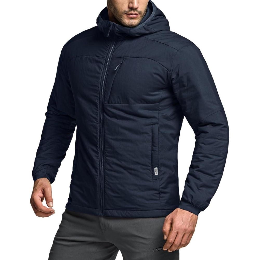 imageCQR Mens Lightweight Insulated Jacket Windproof Packable Water Resistant Warm Active Coat for Hiking Work Outdoor TacticalVeil Navy