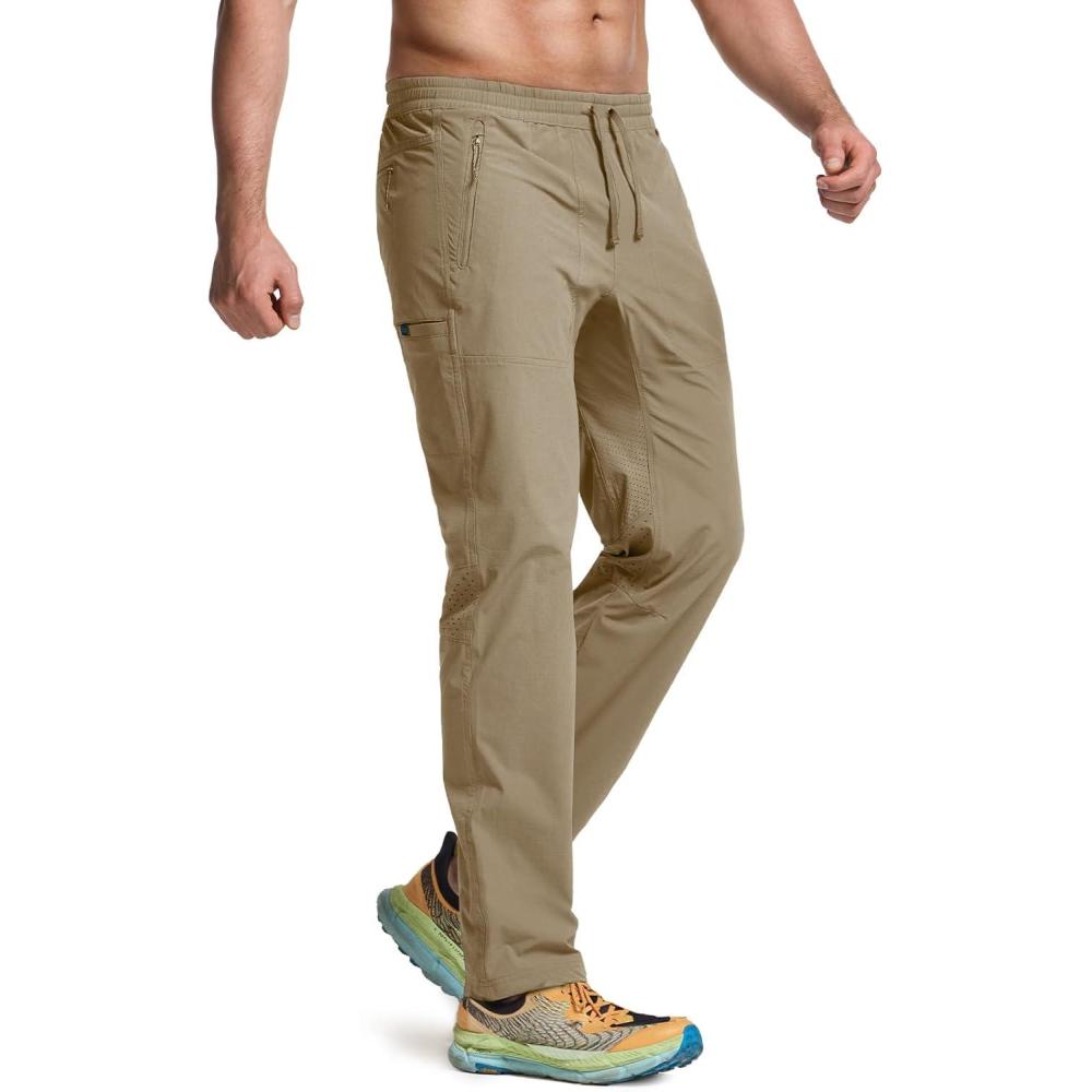 imageCQR Mens Lightweight Vent Hiking Pants WaterResistant ampamp Breathable Sports Outdoor Athletic Pants with Elastic WaistAscend Crux Alamo Khaki