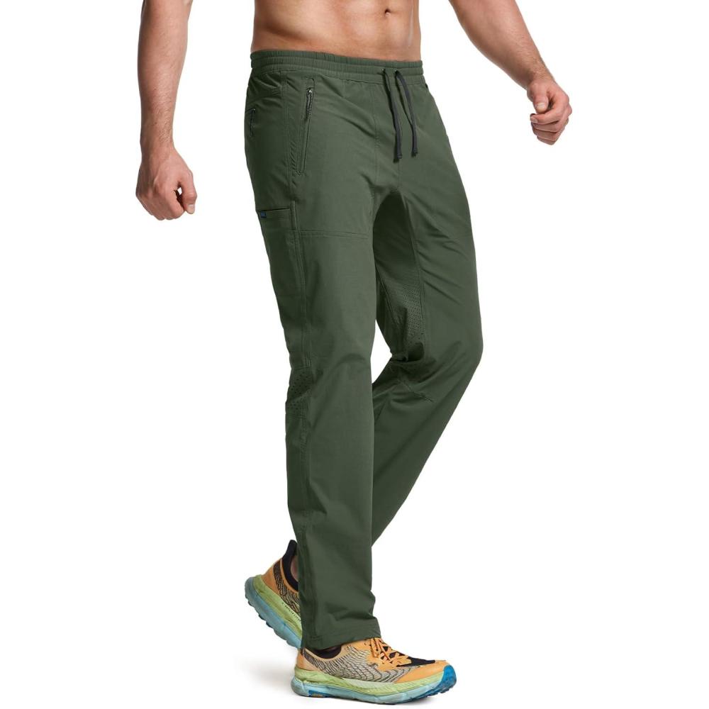 imageCQR Mens Lightweight Vent Hiking Pants WaterResistant ampamp Breathable Sports Outdoor Athletic Pants with Elastic WaistAscend Crux Lichen