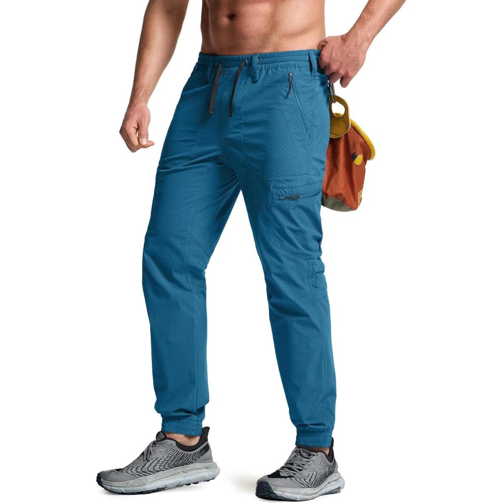imageCQR Mens Lightweight Vent Hiking Pants WaterResistant ampamp Breathable Sports Outdoor Athletic Pants with Elastic WaistAscend Peak Glaucous