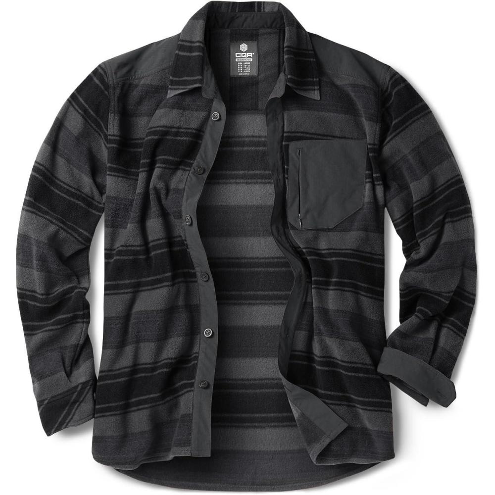 imageCQR Mens Long Sleeve Heavyweight Fleece Shirts Plaid Button Up Shirt Warm Outdoor Casual Shirt with PocketsBush Blend Wild Shadow