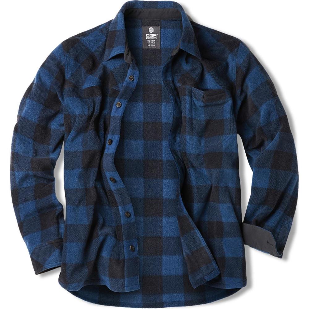 imageCQR Mens Long Sleeve Heavyweight Fleece Shirts Plaid Button Up Shirt Warm Outdoor Casual Shirt with PocketsBush Blend Wind Blue
