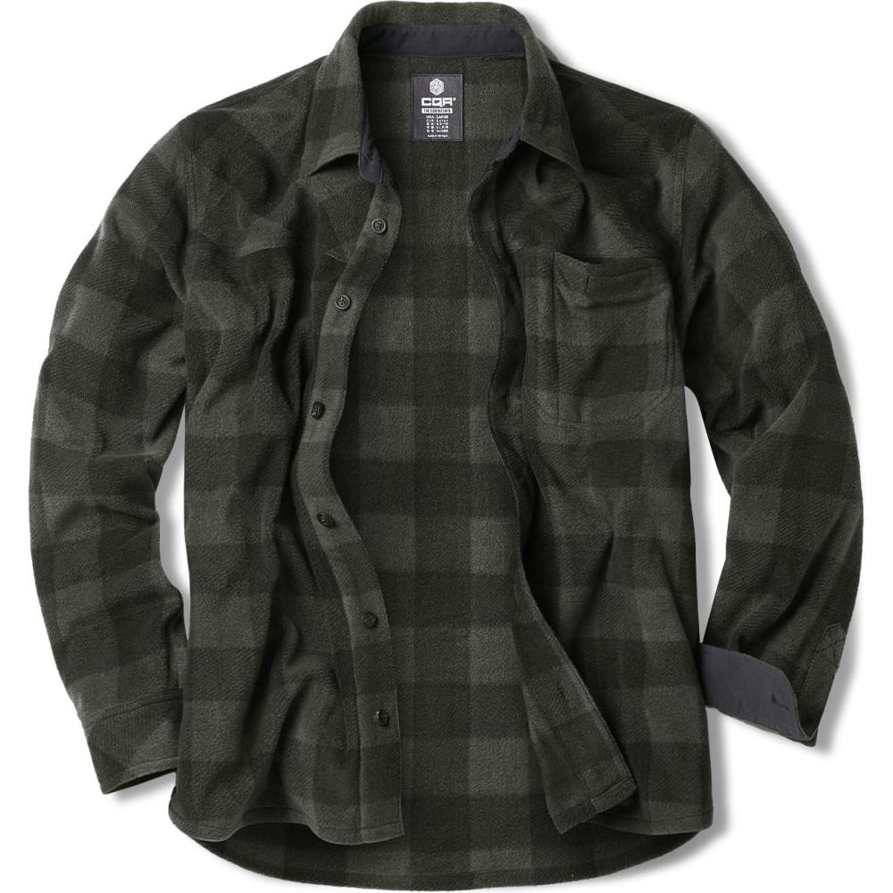 imageCQR Mens Long Sleeve Heavyweight Fleece Shirts Plaid Button Up Shirt Warm Outdoor Casual Shirt with PocketsBush Blend Woody