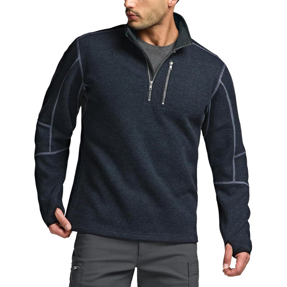 imageCQR Mens Quarter Zip Utility Fleece Pullover Outdoor Casual Thermal Sweater Chest Zipper Pocket Mock Neck Long SleeveTimberline Navy
