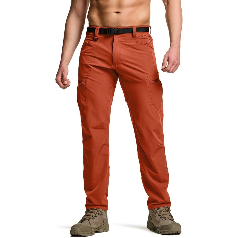 imageCQR Mens Quick Dry Tactical Pants Water Resistant Outdoor Pants Lightweight Stretch Cargo Work Hiking PantsRocky Cargo WBelt Burnt Orange