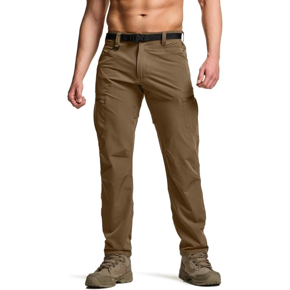 imageCQR Mens Quick Dry Tactical Pants Water Resistant Outdoor Pants Lightweight Stretch Cargo Work Hiking PantsRocky Cargo WBelt Hazelnut