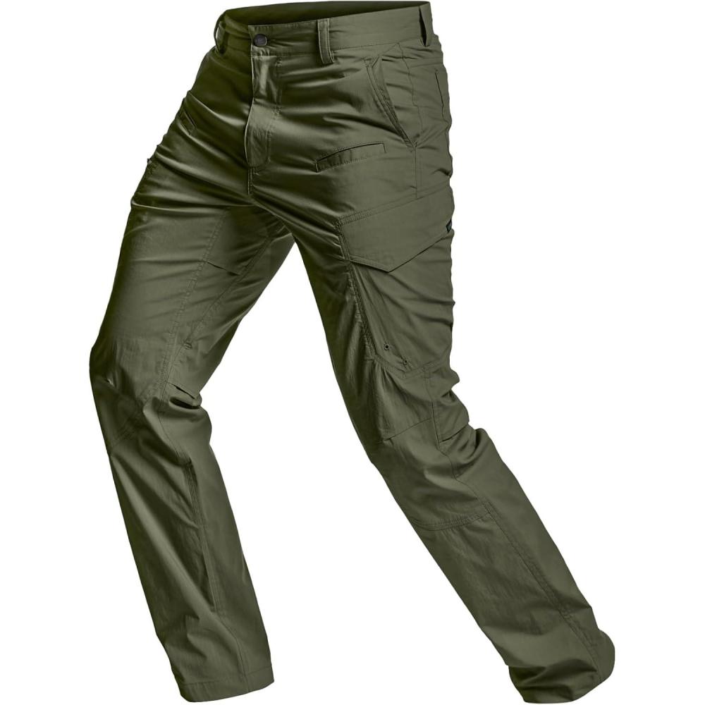 imageCQR Mens Quick Dry Tactical Pants Water Resistant Outdoor Pants Lightweight Stretch Cargo Work Hiking PantsRunyon Cargo Pants Green Kelp