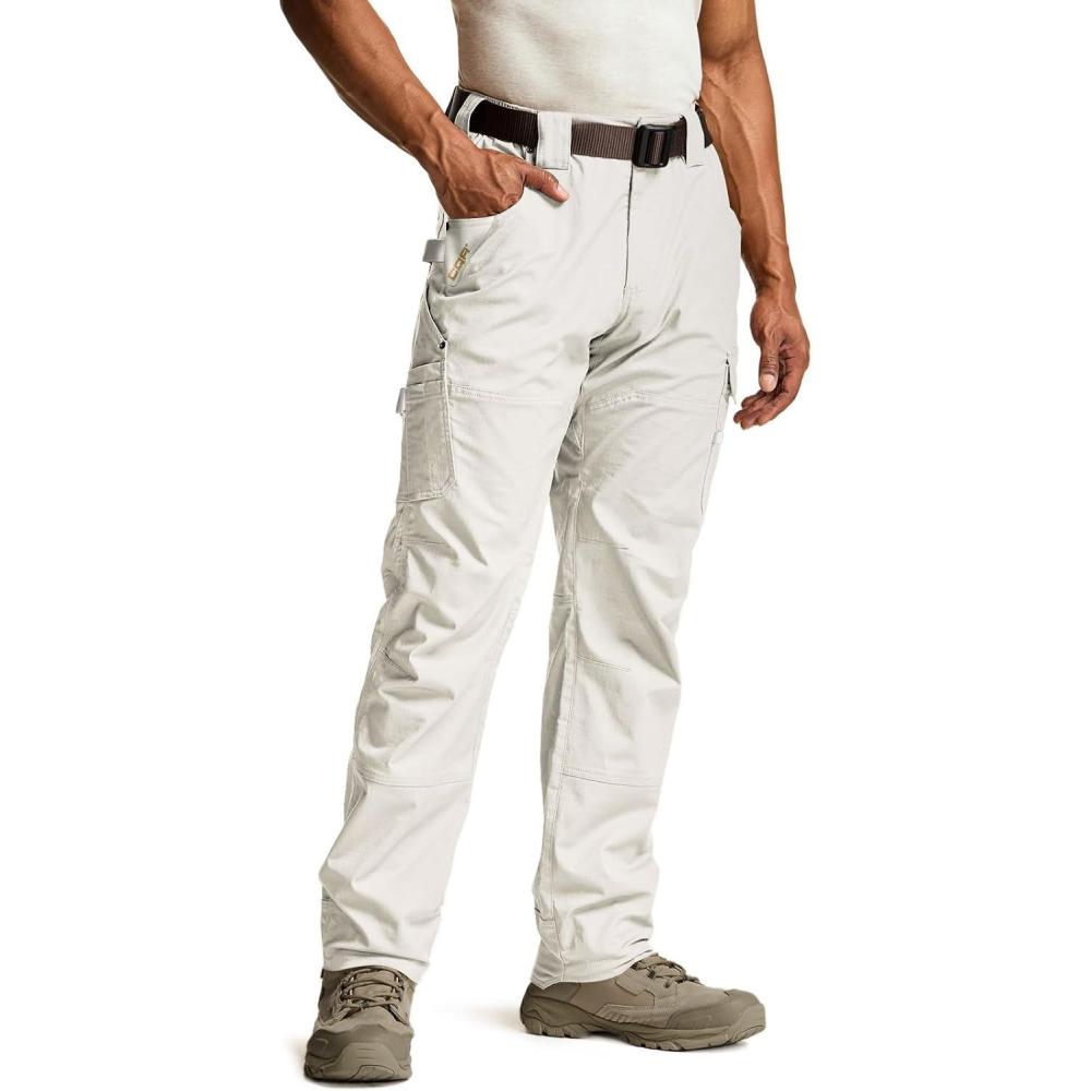 imageCQR Mens Quick Dry Work Pants Water Resistant Outdoor Tactical Pants Lightweight Stretch Cargo Hiking PantsDura Flex Pants Frosted White