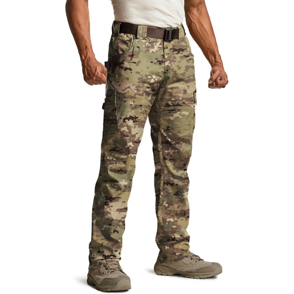 imageCQR Mens Quick Dry Work Pants Water Resistant Outdoor Tactical Pants Lightweight Stretch Cargo Hiking PantsDura Flex Utility Camo
