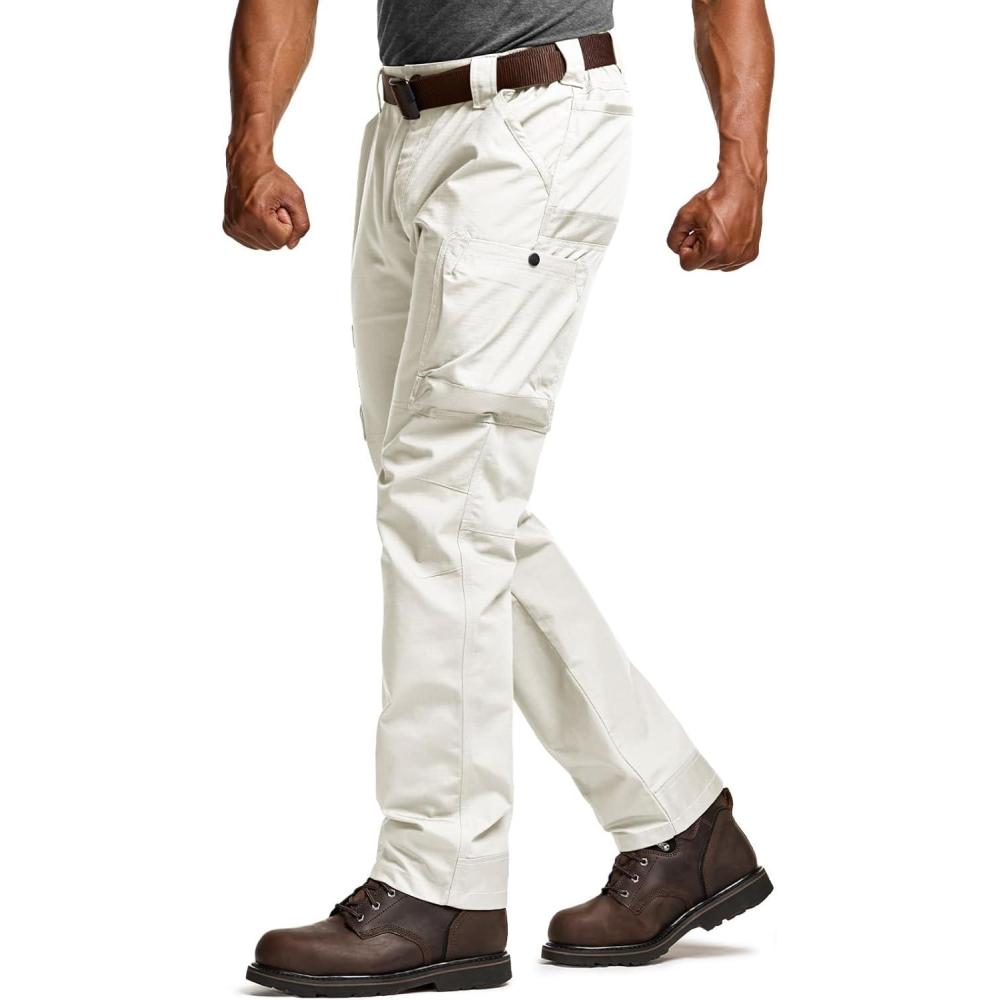 imageCQR Mens Quick Dry Work Pants Water Resistant Outdoor Tactical Pants Lightweight Stretch Cargo Hiking PantsFrontline Frosted White
