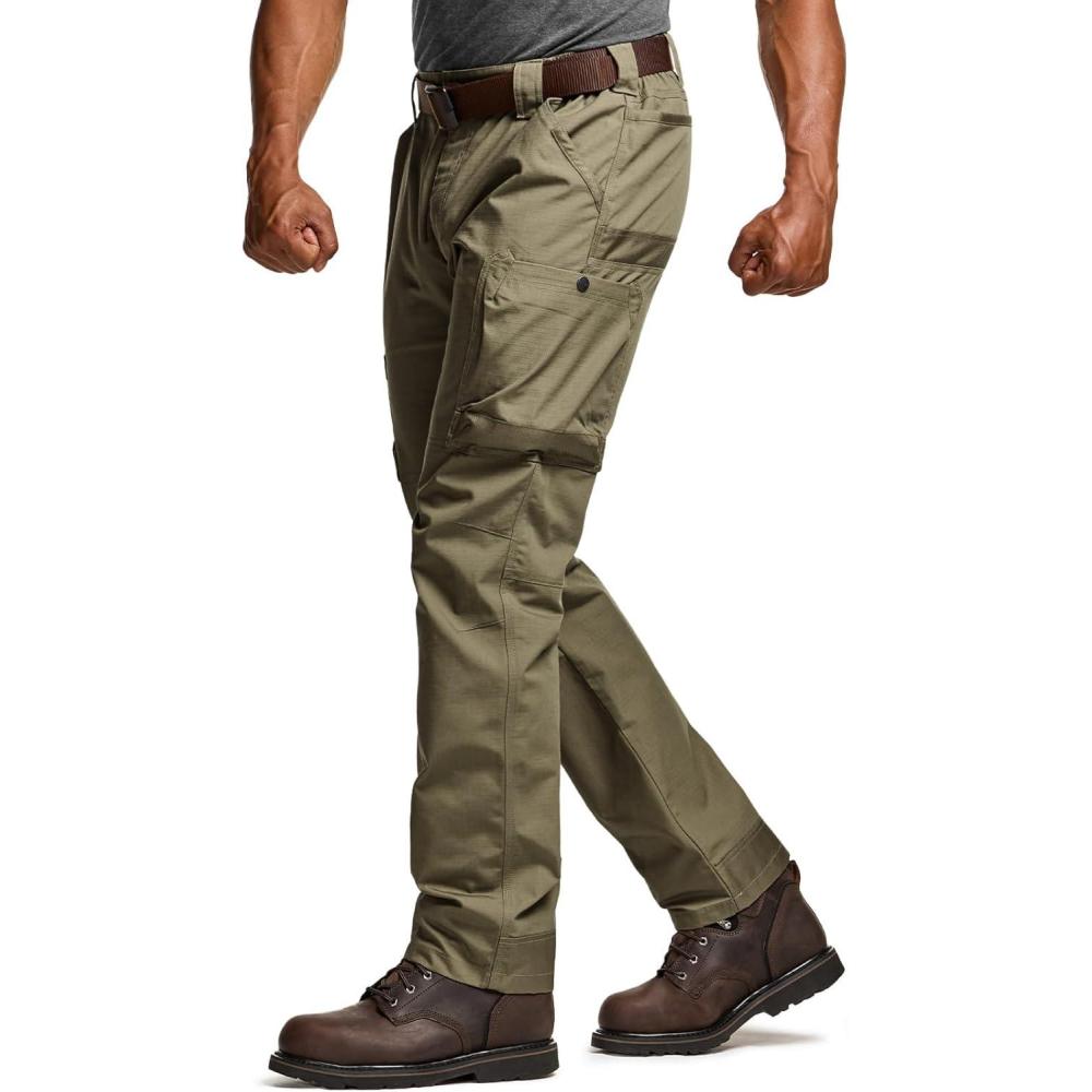 imageCQR Mens Quick Dry Work Pants Water Resistant Outdoor Tactical Pants Lightweight Stretch Cargo Hiking PantsFrontline Soil Green