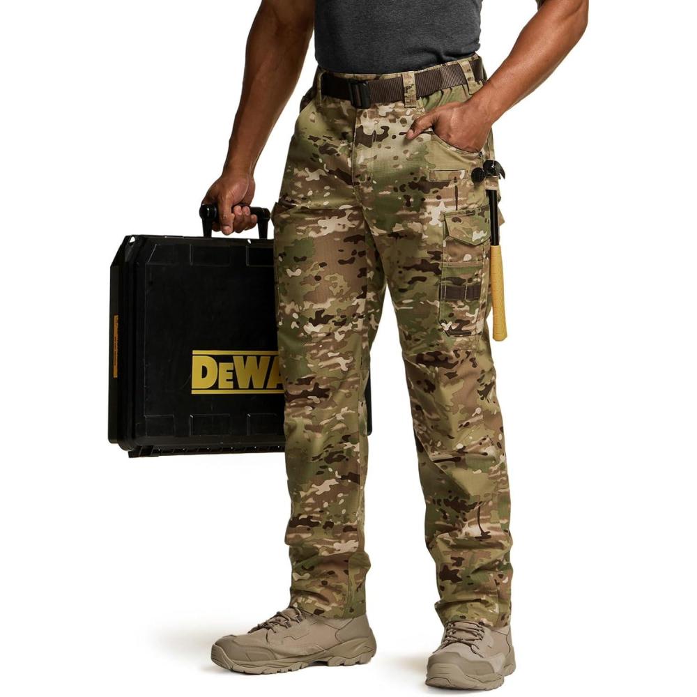 imageCQR Mens Quick Dry Work Pants Water Resistant Outdoor Tactical Pants Lightweight Stretch Cargo Hiking PantsPrint Work Pants Utility Camo