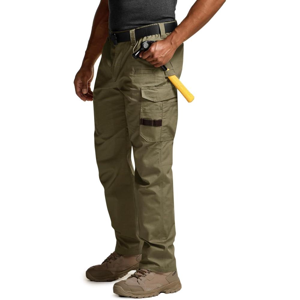 imageCQR Mens Quick Dry Work Pants Water Resistant Outdoor Tactical Pants Lightweight Stretch Cargo Hiking PantsWork Pants Soil Green