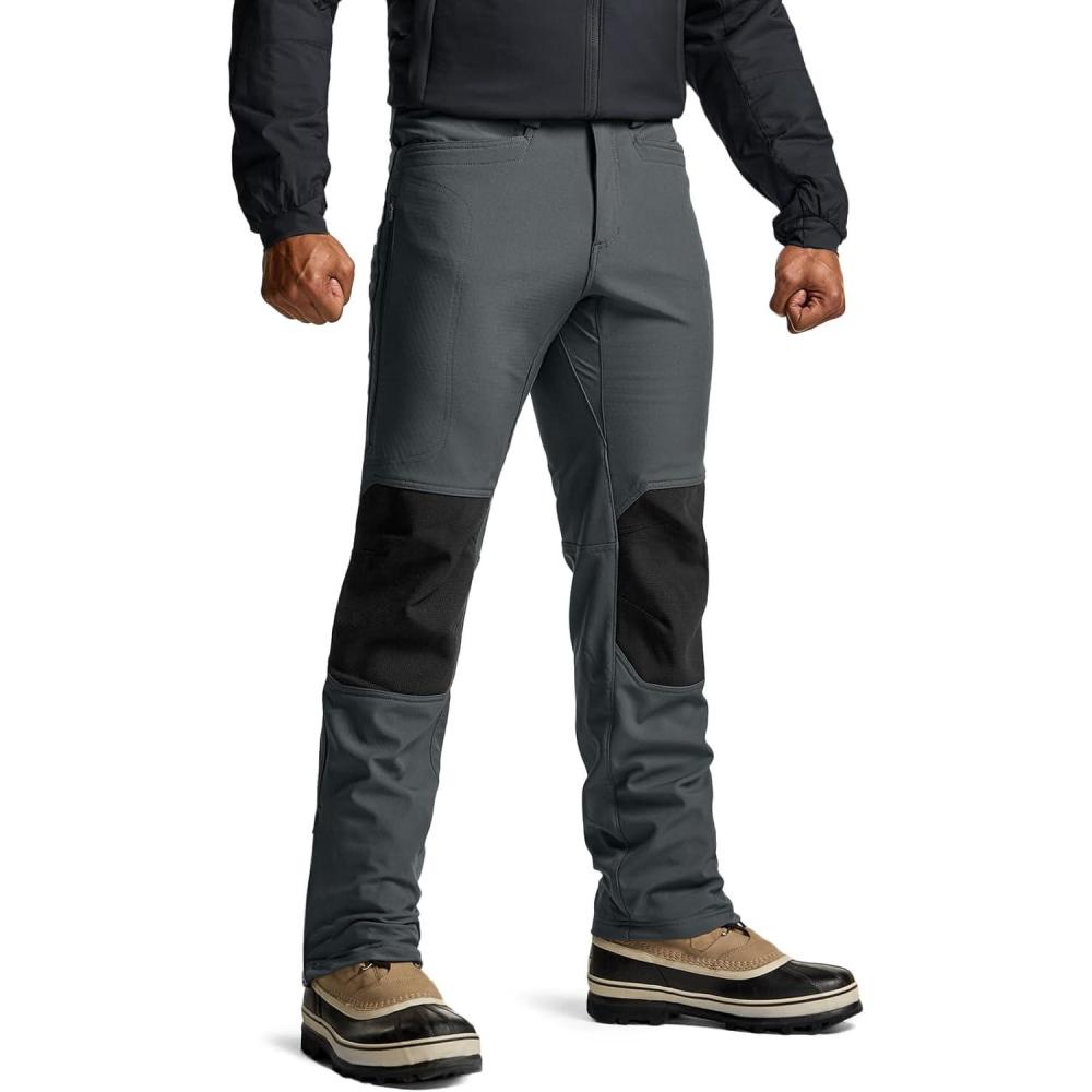 imageCQR Mens Softshell Fleece Lined Winter Hiking Pants Water Resistant Insulated Thermal Outdoor Tactical Warm Snow Ski PantsExpedition Charcoal