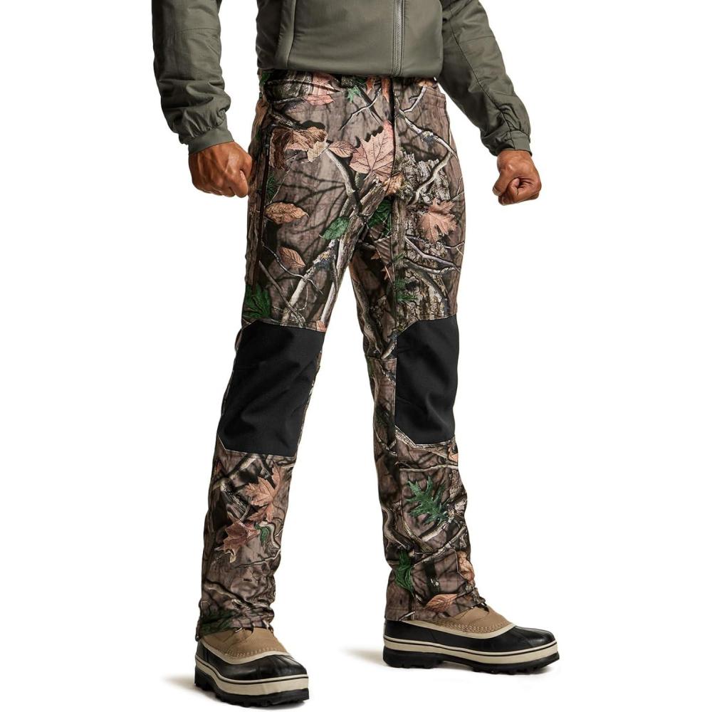 imageCQR Mens Softshell Fleece Lined Winter Hiking Pants Water Resistant Insulated Thermal Outdoor Tactical Warm Snow Ski PantsExpedition Hunting Camo