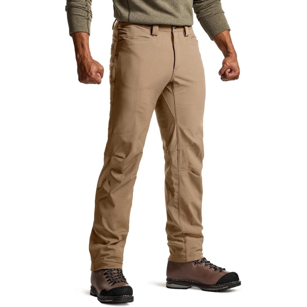 imageCQR Mens Softshell Fleece Lined Winter Hiking Pants Water Resistant Insulated Thermal Outdoor Tactical Warm Snow Ski PantsRecon Coyote
