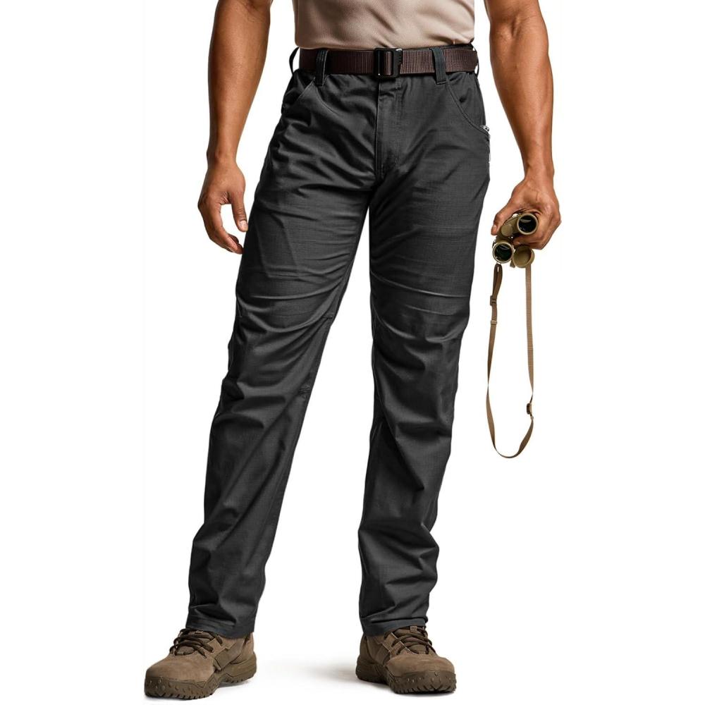 imageCQR Mens Utility Flex Cargo Pants ClassicFit Casual Stretch Work Pants Water Resistant Lightweight Tactical Hiking PantsNegotiator Black