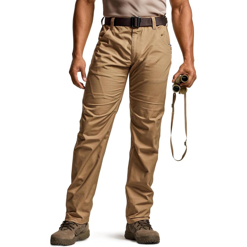 imageCQR Mens Utility Flex Cargo Pants ClassicFit Casual Stretch Work Pants Water Resistant Lightweight Tactical Hiking PantsNegotiator Cougar