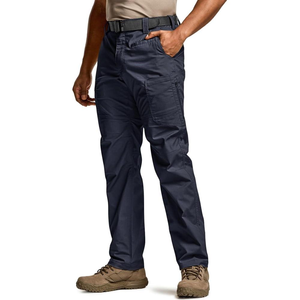 imageCQR Mens Utility Flex Cargo Pants ClassicFit Casual Stretch Work Pants Water Resistant Lightweight Tactical Hiking PantsSentinel Operator Navy