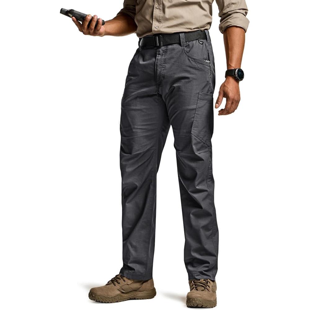 imageCQR Mens Utility Flex Cargo Pants ClassicFit Casual Stretch Work Pants Water Resistant Lightweight Tactical Hiking PantsTac Charcoal