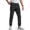 CQR Men’s Flex Lightweight Joggers, Elastic Waist Drawstring Casual Pants, Tapered Fit Water Resistant Outdoor Cargo Pants(Asset Black)