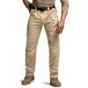 CQR Men’s Flex Stretch Tactical Pants, Water Resistant Ripstop Cargo Pants, Lightweight EDC Outdoor Work Hiking Pants(Tac-stretch Cargo Zip Khaki)