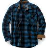 CQR Men’s Long Sleeve Heavyweight Fleece Shirts, Plaid Button Up Shirt, Warm Outdoor Casual Shirt with Pockets(One Pocket Blue)