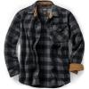 CQR Men’s Long Sleeve Heavyweight Fleece Shirts, Plaid Button Up Shirt, Warm Outdoor Casual Shirt with Pockets(One Pocket Charcoal)