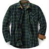 CQR Men’s Long Sleeve Heavyweight Fleece Shirts, Plaid Button Up Shirt, Warm Outdoor Casual Shirt with Pockets(One Pocket Green)
