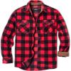 CQR Men’s Long Sleeve Heavyweight Fleece Shirts, Plaid Button Up Shirt, Warm Outdoor Casual Shirt with Pockets(Polar Fleece Red)