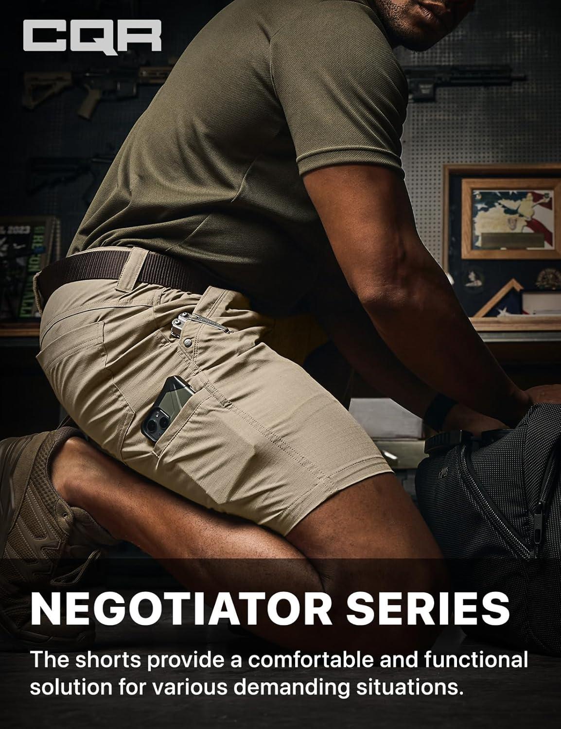 imageCQR Mens Flex Casual Cargo Shorts Lightweight Water Resistant Golf Shorts Stretch Tactical Work Shorts with MultiPocketNegotiator Alamo Khaki