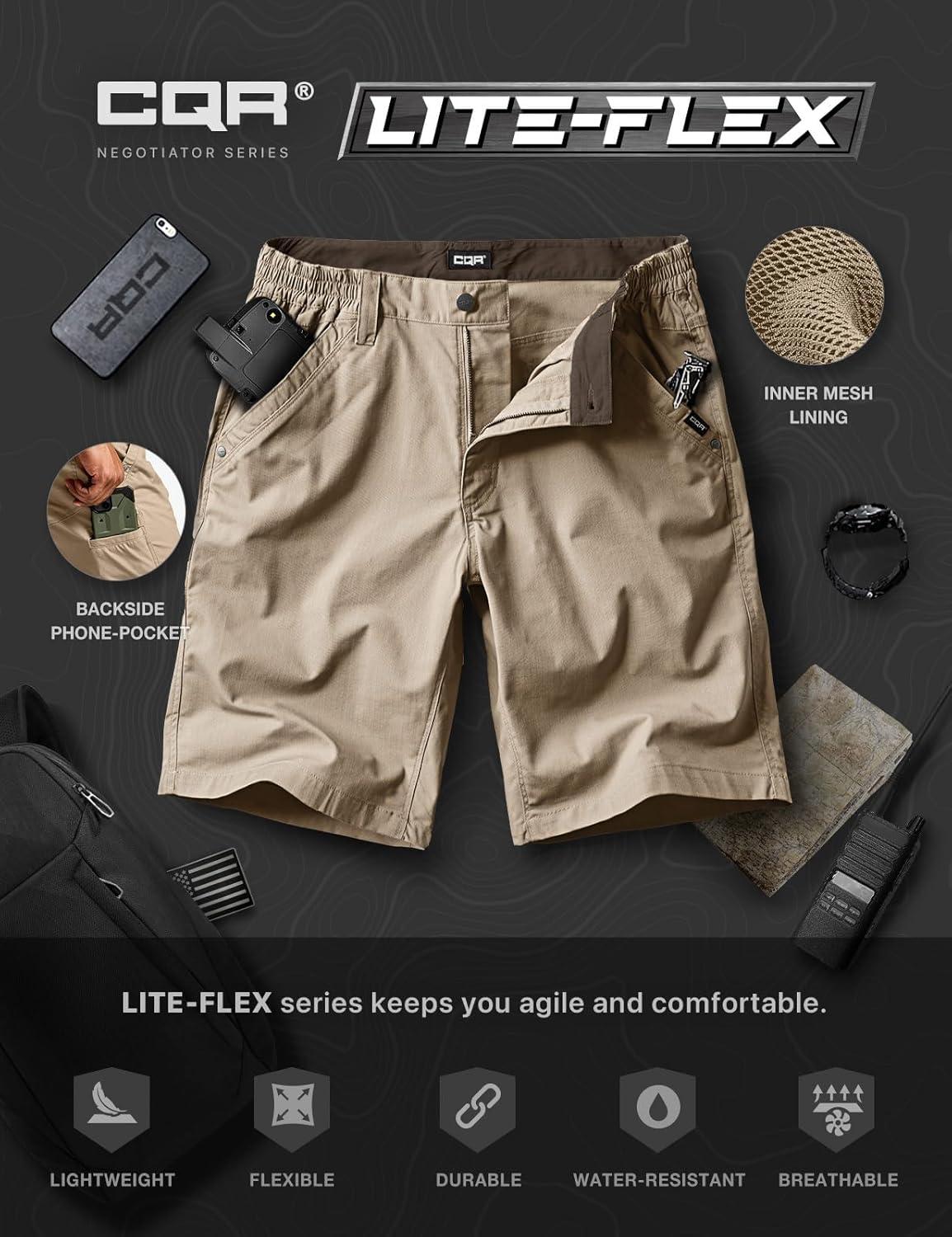 imageCQR Mens Flex Casual Cargo Shorts Lightweight Water Resistant Golf Shorts Stretch Tactical Work Shorts with MultiPocketNegotiator Alamo Khaki