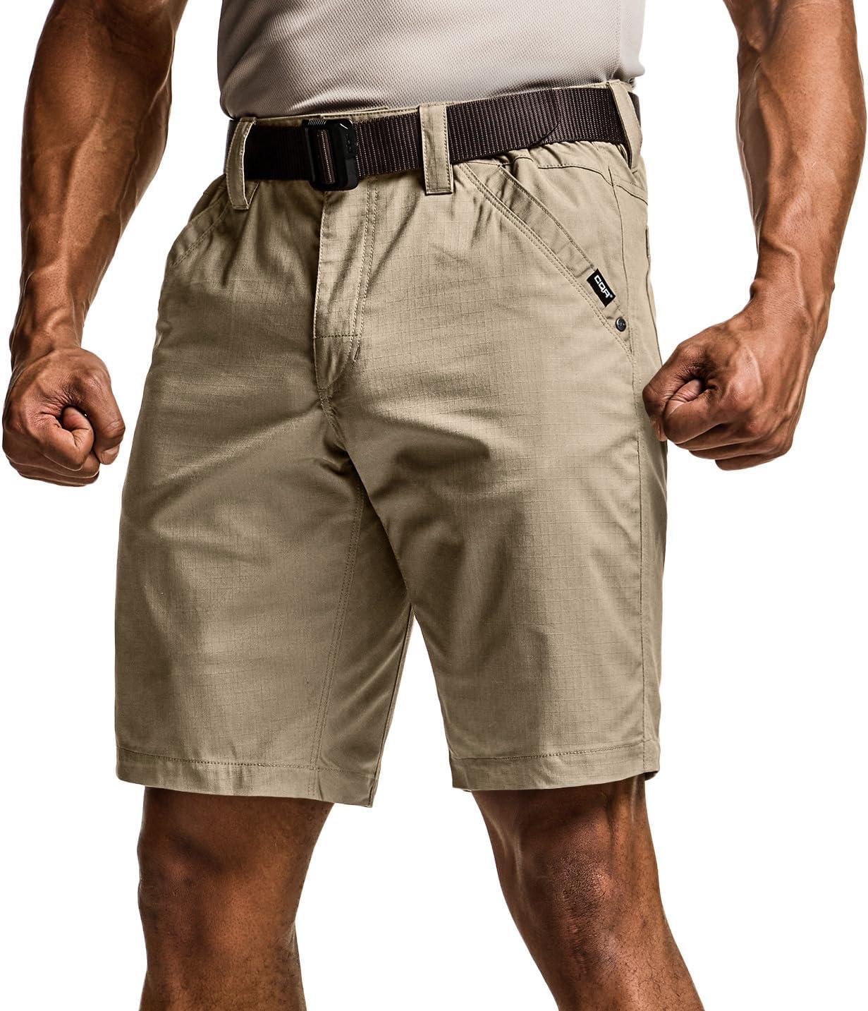 imageCQR Mens Flex Casual Cargo Shorts Lightweight Water Resistant Golf Shorts Stretch Tactical Work Shorts with MultiPocketNegotiator Alamo Khaki