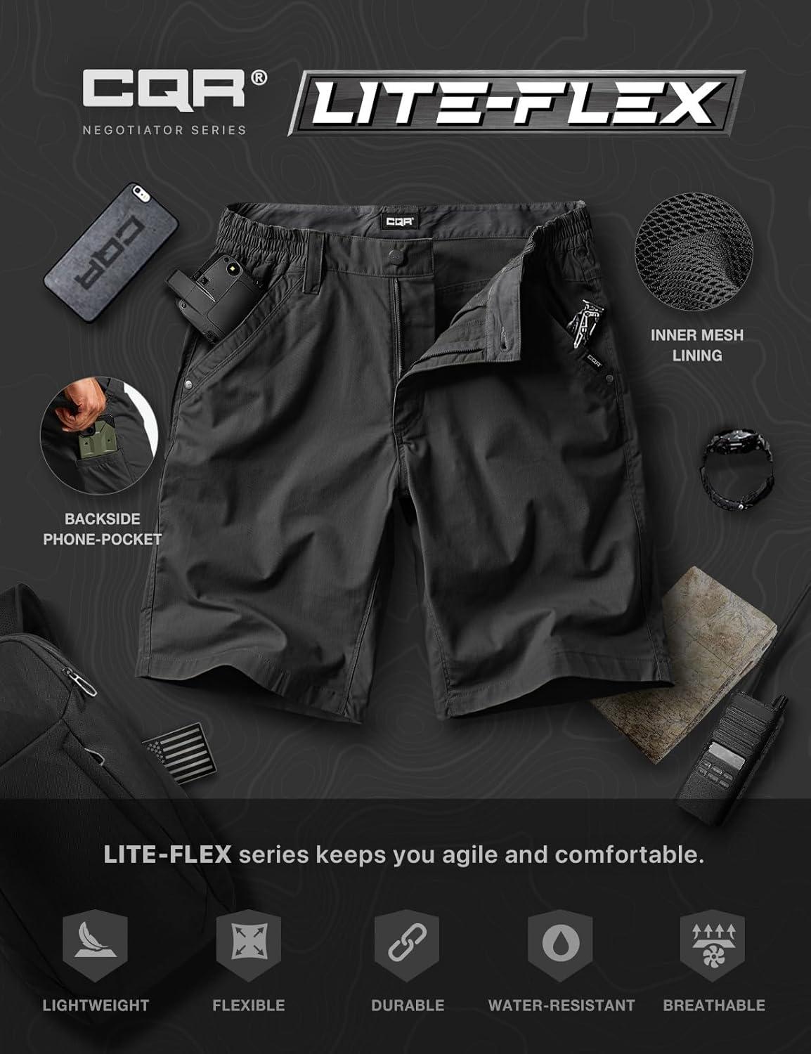 imageCQR Mens Flex Casual Cargo Shorts Lightweight Water Resistant Golf Shorts Stretch Tactical Work Shorts with MultiPocketNegotiator Black