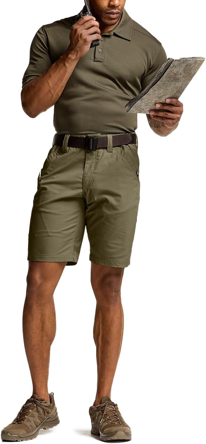 imageCQR Mens Flex Casual Cargo Shorts Lightweight Water Resistant Golf Shorts Stretch Tactical Work Shorts with MultiPocketNegotiator Soil Green