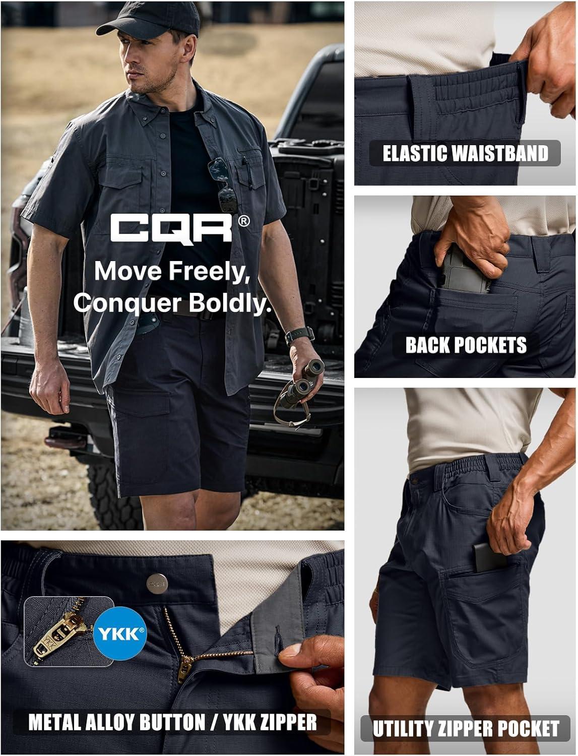 imageCQR Mens Flex Casual Cargo Shorts Lightweight Water Resistant Golf Shorts Stretch Tactical Work Shorts with MultiPocketSentinel Operator Navy