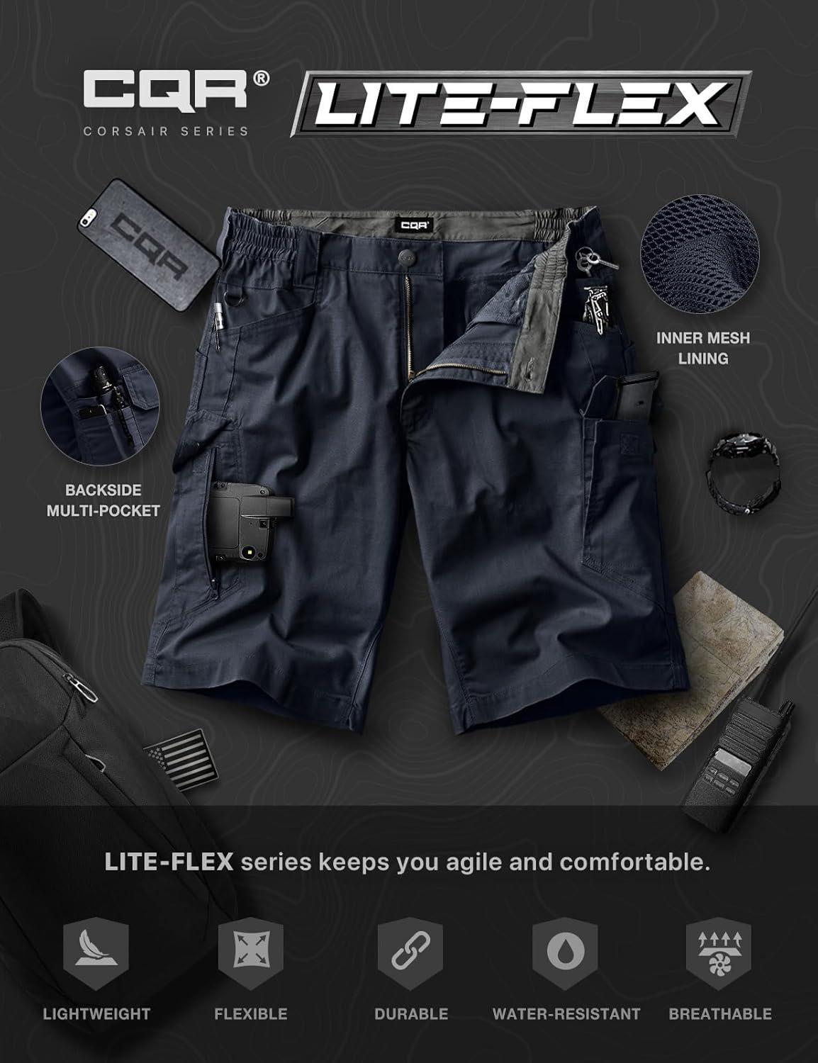 imageCQR Mens Flex Casual Cargo Shorts Lightweight Water Resistant Golf Shorts Stretch Tactical Work Shorts with MultiPocketTac Operator Navy