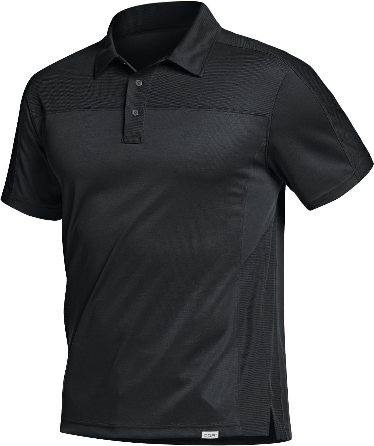 imageCQR Mens Polo Shirts Tactical Short Sleeve Golf Performance Shirts Lightweight Dry Fit UPF 50 PiqueCommander Black