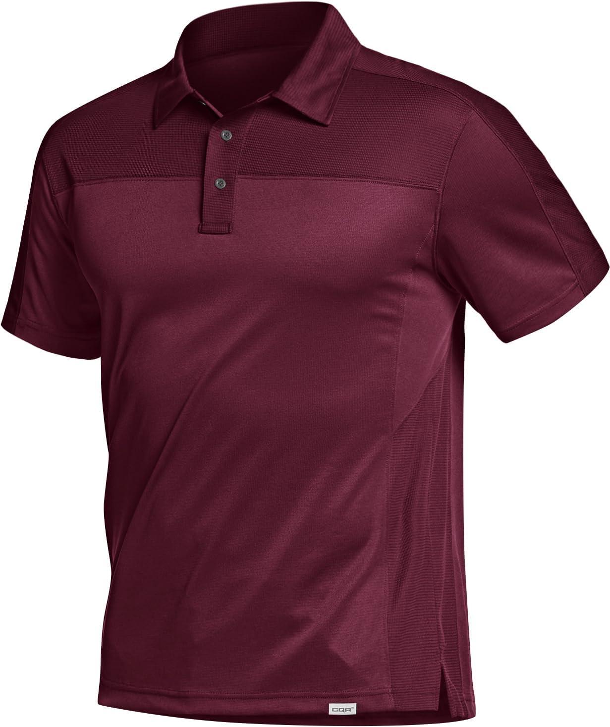 imageCQR Mens Polo Shirts Tactical Short Sleeve Golf Performance Shirts Lightweight Dry Fit UPF 50 PiqueCommander Burgundy